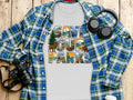 White t-shirt with "SAVE OUR PARKS" text, featuring nature scenes.