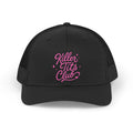Black trucker hat with "Killer Tits Club" text in pink cursive.