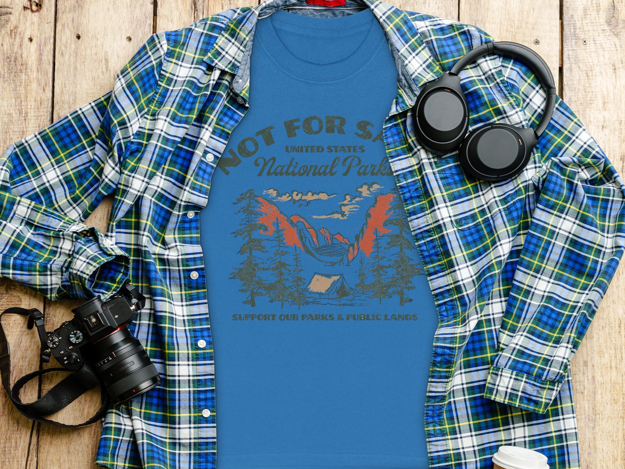 Blue t-shirt with United States National Parks graphic and text.