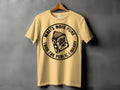 Yellow t-shirt with black graphic text and design of a book with a rose.