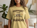 Yellow t-shirt with "Support Your Local Farmers" text and tractor graphic.