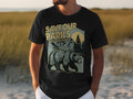 Black t-shirt with "Save Our Parks" graphic featuring a bear, mountains, and trees.