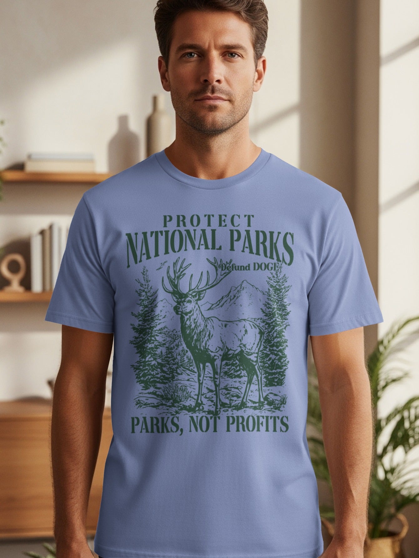 T-shirt with "Protect National Parks" and deer graphic.